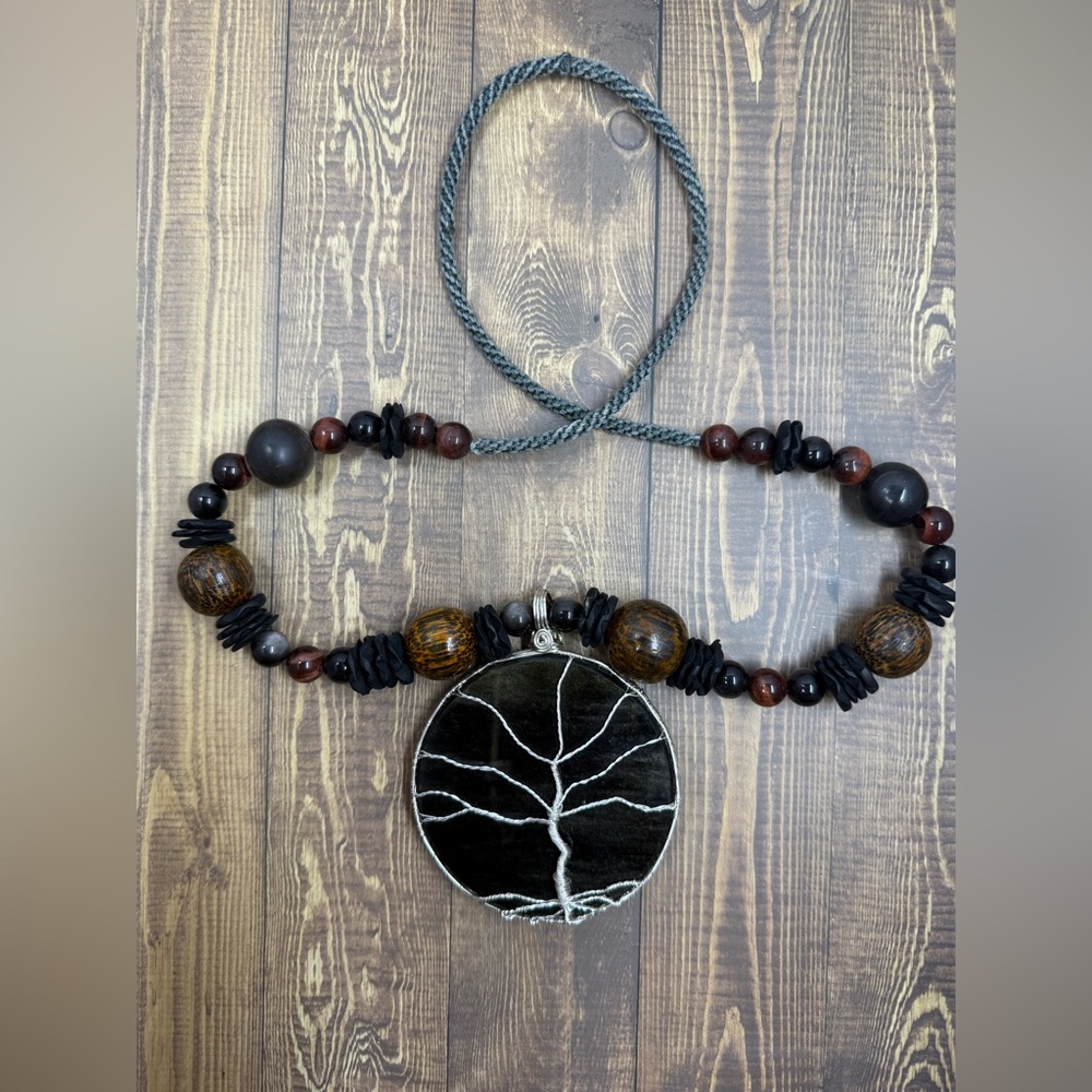 Black and Brown Tree Pendant Necklace